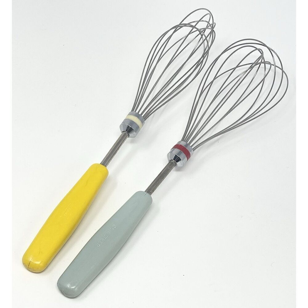 Dr Oetker Germany Vintage Retro Melamine Whisks Set Of 2 Yellow Blue 11.5”